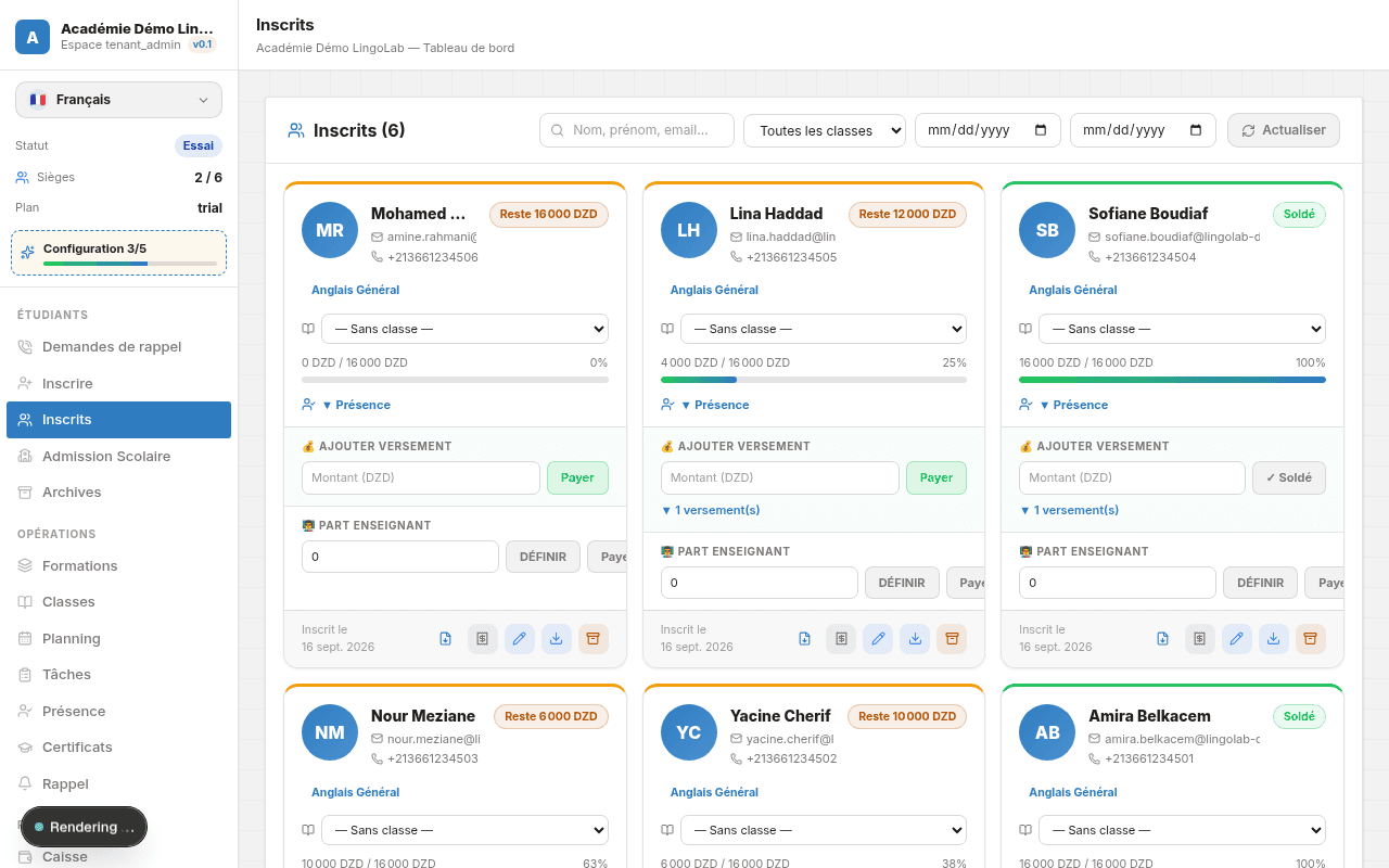 Screenshot of payment tracking in LingoLab